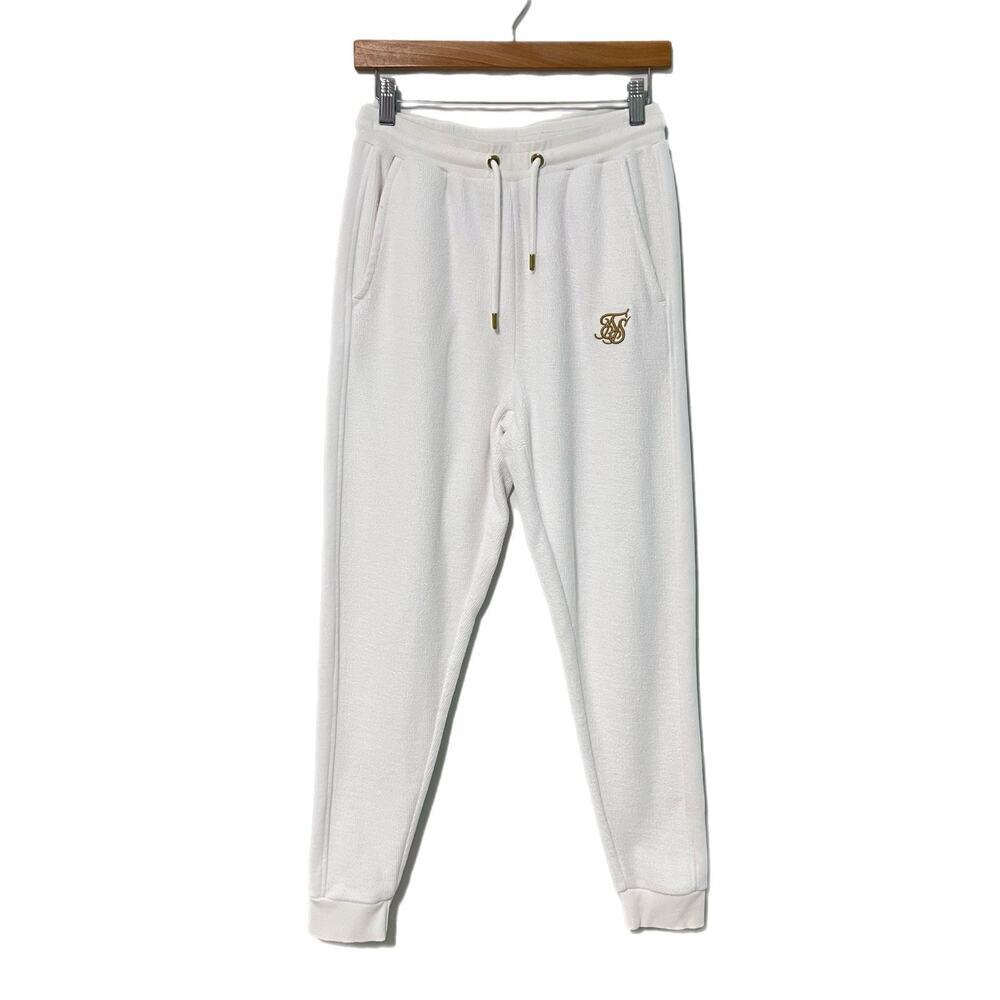 SikSilk White Terry Joggers Pants Women 6 Sweatpants Athletic White Embroidered